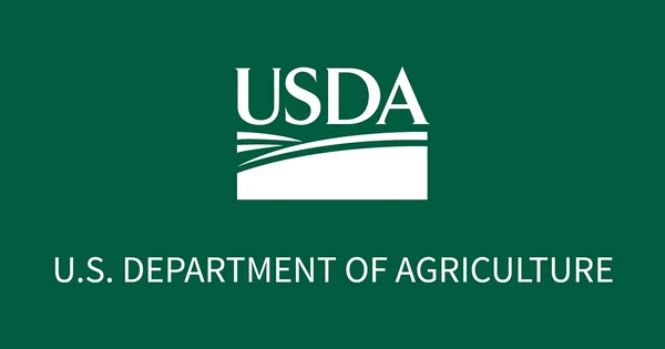 White USDA logo on a dark green background with agency name underneath