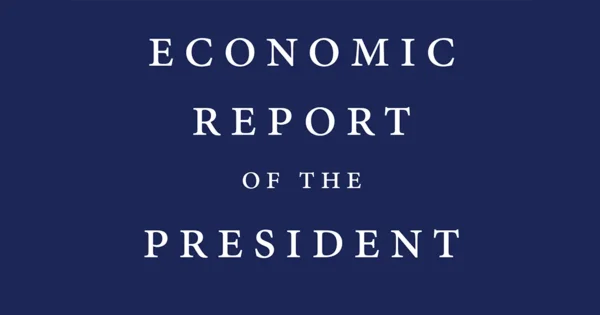 Title page of an economic report with white text on a dark blue background.