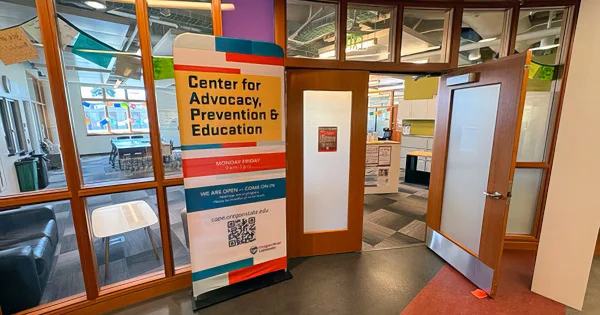 The entrance to the CAPE office at Oregon State University, representing a welcoming and accessible space for student advocacy, safety resources, and interpersonal violence prevention.